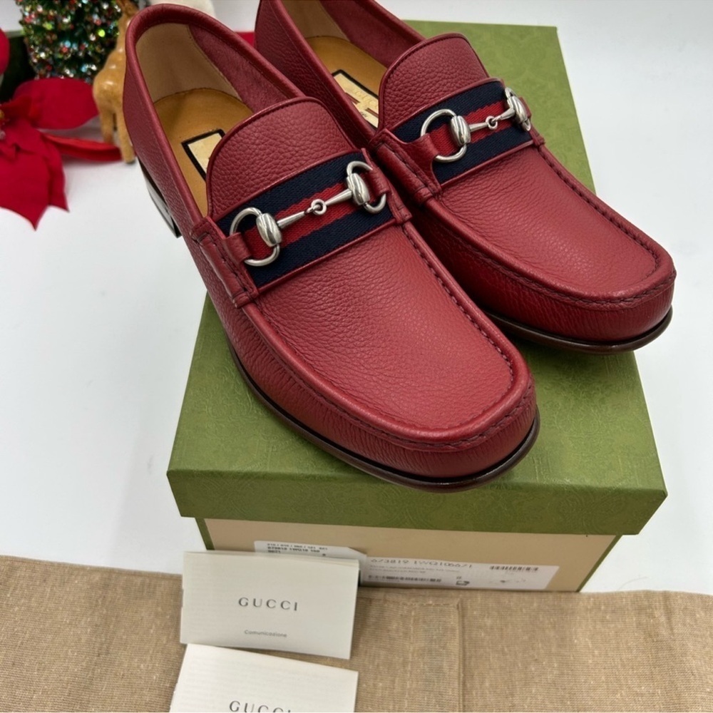 Men’s Gucci horse bit web leather loafer size 8 fits nine US made in Italy - Picture 8 of 8